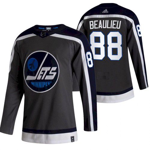 Men Winnipeg Jets #88 Beaulieu Black NHL 2021 Reverse Retro jersey